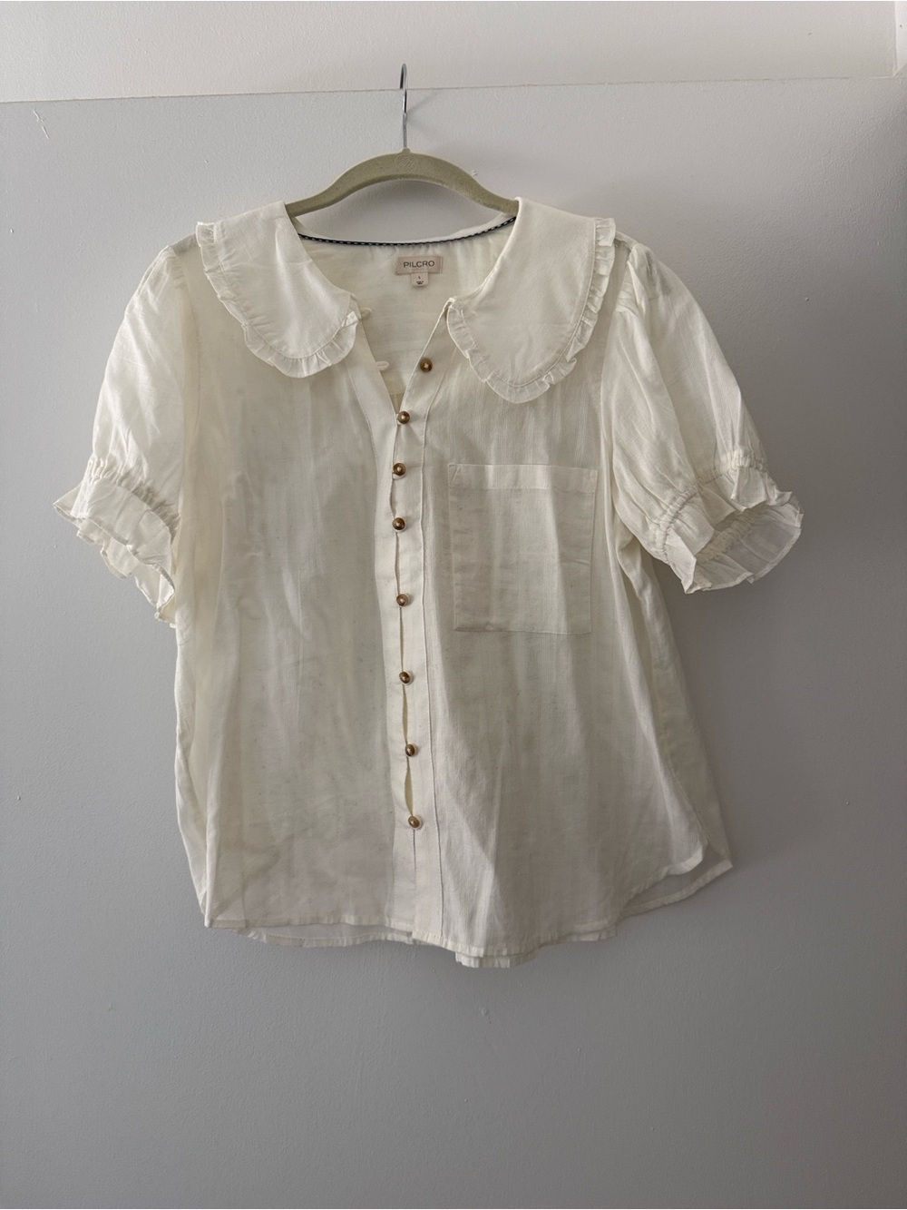 Pilcro Ivory Ruffled Collar Button-Front Blouse